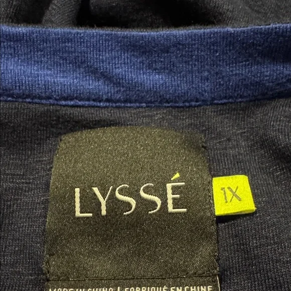 Lysse navy blue split neck linen knit sweater with contrasting blue strip - Picture 8 of 11